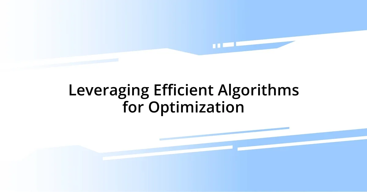 Leveraging Efficient Algorithms for Optimization